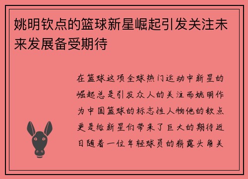 姚明钦点的篮球新星崛起引发关注未来发展备受期待